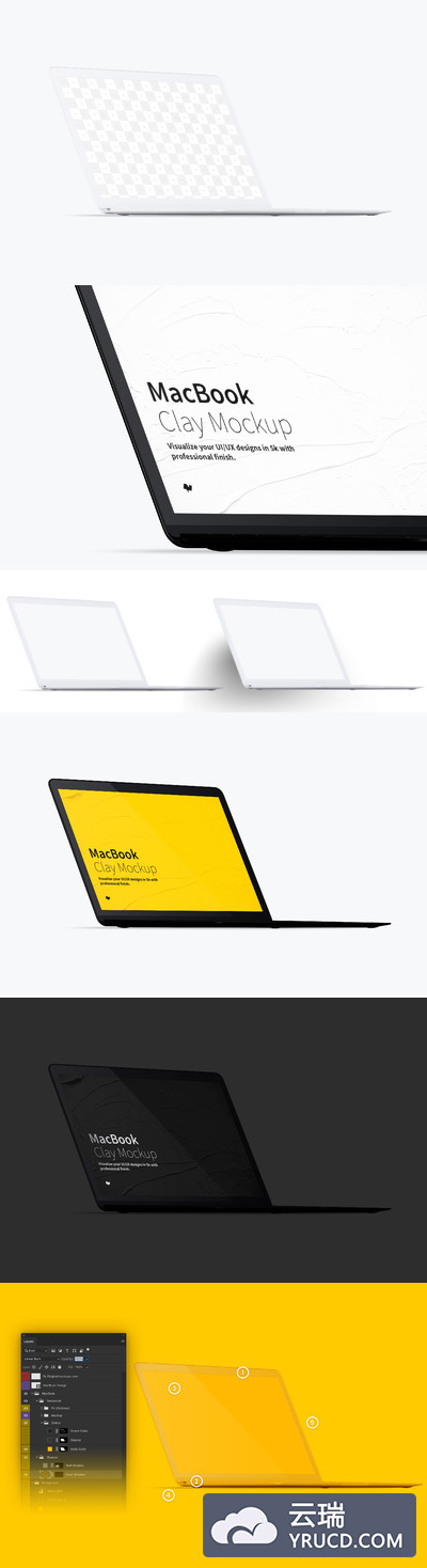 电脑样机素材 Clay MacBook Mockup, Front Left View