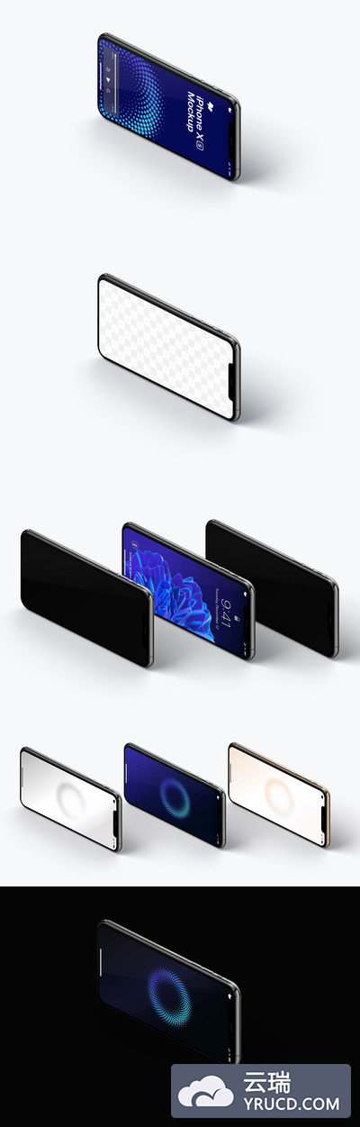 手机样机素材 iPhone XS Max Mockup, Isometric Left View 03