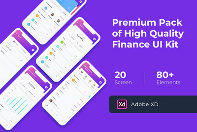 时尚简约多用途的高品质财务移动钱包手机应用程序APP UI KITS（Adobe XD）