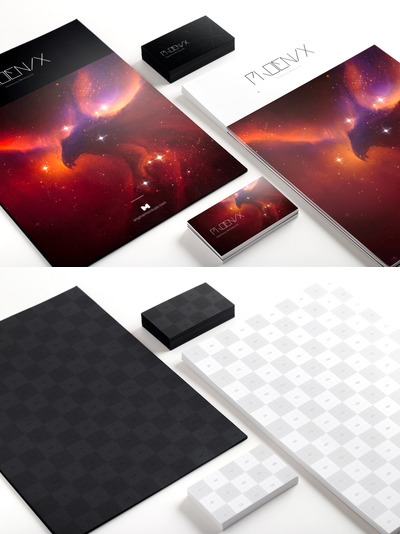 黑白A4纸和名片模型 Black and White A4 and Business Cards Mockup 01