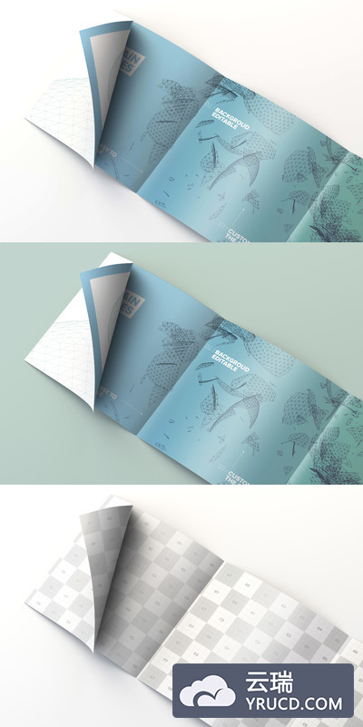 四折页小册子模型 Inside Square 4-Fold Brochure Rolled Page Mockup 01