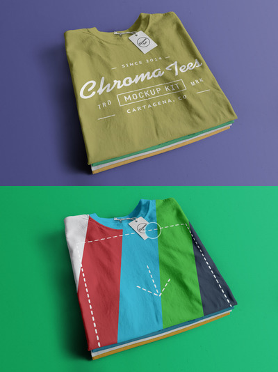 叠起来的t恤模型 Stack of Folded T-Shirts Mockup 01