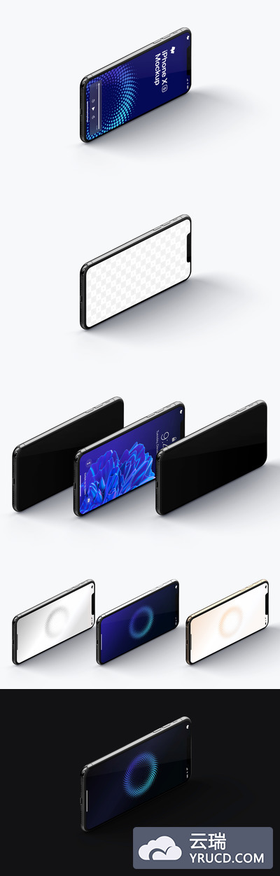 iPhone XS Max模型，等距右视图 iPhone XS Max Mockup, Isometric Right View 03