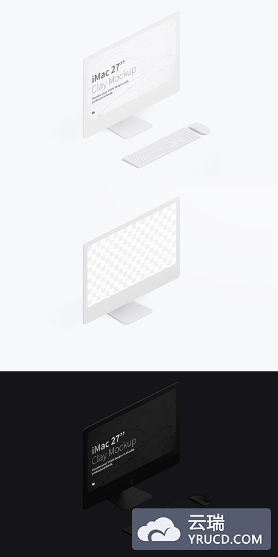 电脑样机素材 Clay iMac 27” Mockup, Isometric Left View
