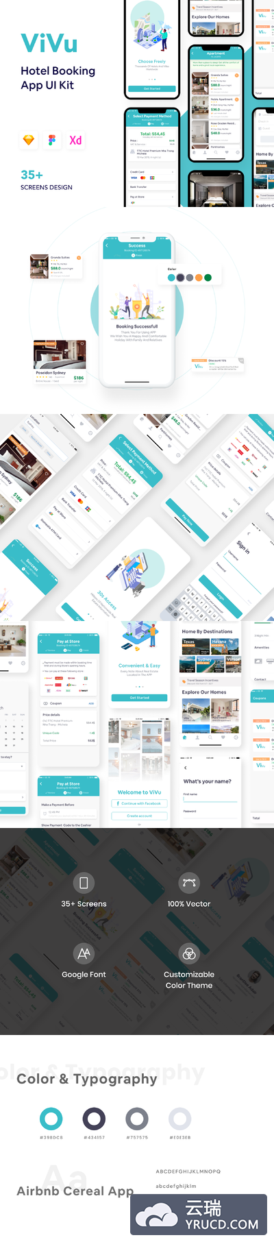 酒店预订和旅行功能的app界面设计iOS Ui KIT下载[Sketch,XD,fig]