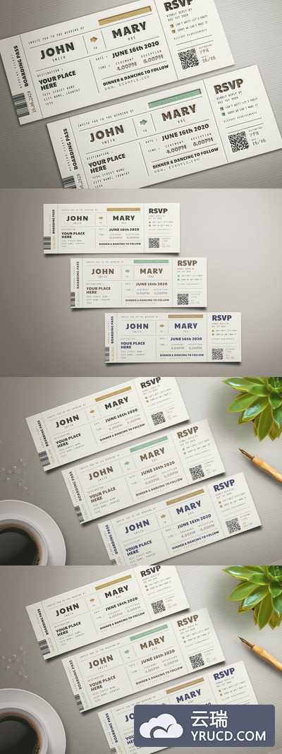 免费：有创意的个性的登机牌设计风格的婚礼邀请函模板下载[PSD,Ai]