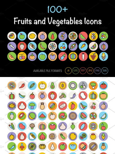水果蔬菜图标 100+ Fruits and Vegetables Icons
