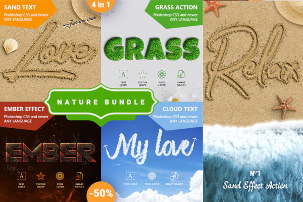 4款不同的文本效果PS动作套装