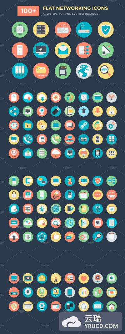 网络矢量图标 100+ Flat Networking Vector Icons