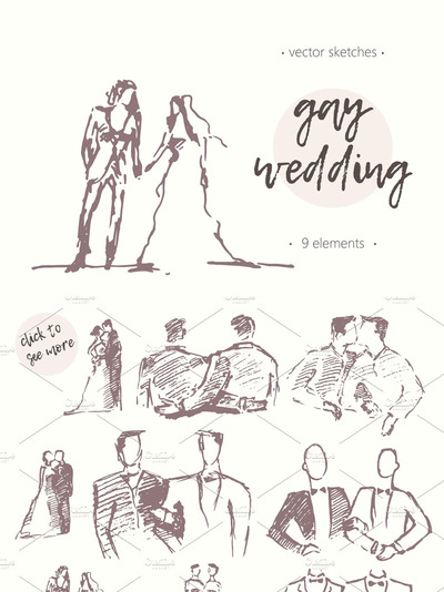 简笔素描插画 Gay couples
