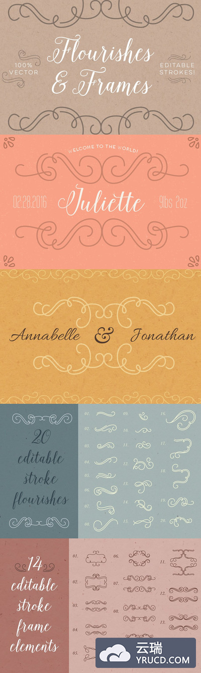复古花卉矢量框架 Vector Flourishes & Frames