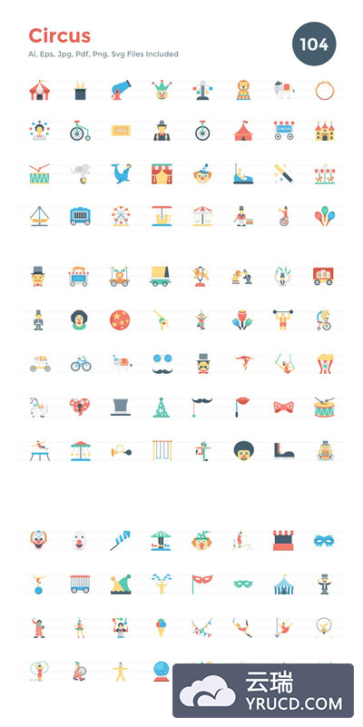 扁平化马戏团图标 104 Flat Circus Icons