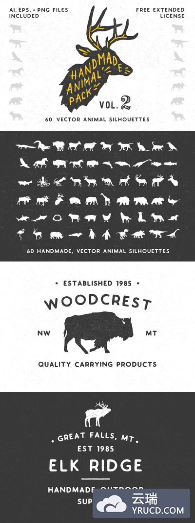 手绘动物插画 Handmade Animal Silhouette Pack 2