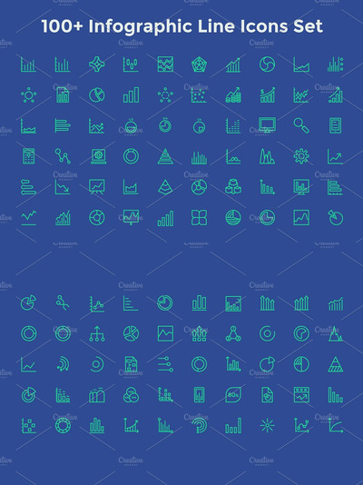数据矢量图标 100+ Infographic Line Icons Set