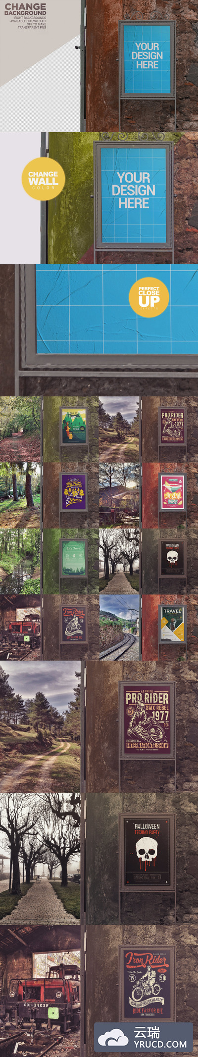 户外公园入口广告海报模板设计展示样机素材下载[PSD]