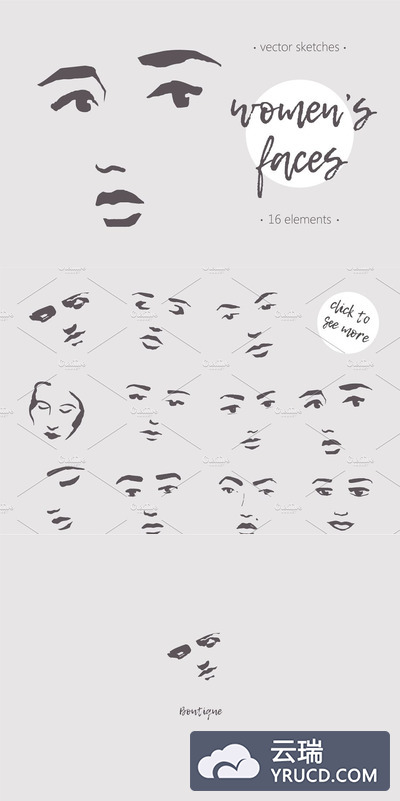 女性脸部素描插画 Sketches of women's faces