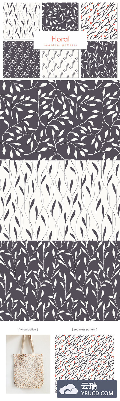 花卉图案无缝背景 Floral Seamless Patterns Set