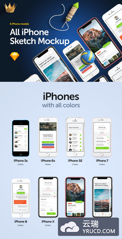 所有iPhone APP UI样机展示模型mockups（sketch）