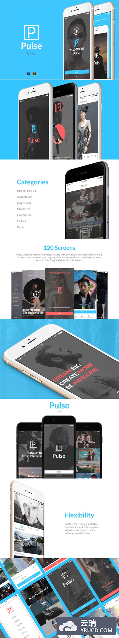时尚高端简约多用途的手机APP UI KITS（psd&ai）