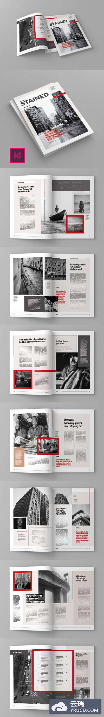 时尚高端简约高级灰配色的商业商务房地产楼书杂志品牌手册宣传册杂志设计模板（indd）