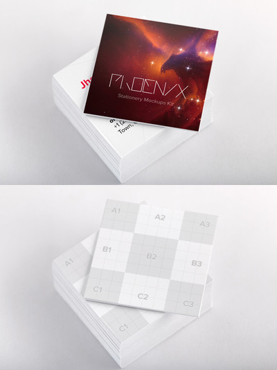 商业卡片样机 Square Business Cards Mockup 01