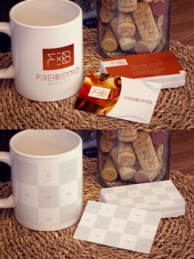 马克杯设计样机 Business Cards, Mug Mockup