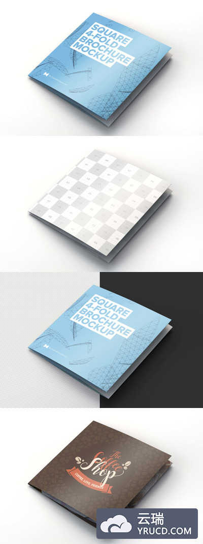 方形画册样机 Square 4-Fold Brochure Mockup