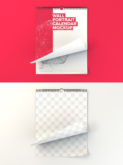 挂历设计样机 Wall Portrait Calendar Rolled Page Mockup