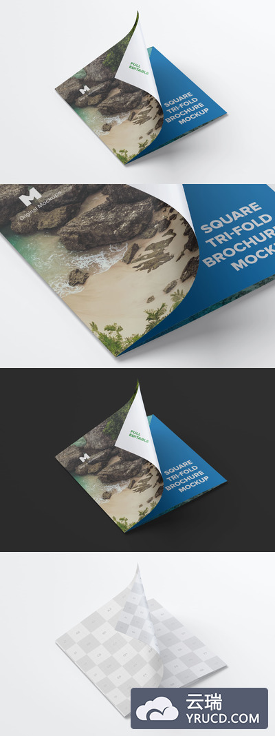 方形三折页画册模型 Square Tri-Fold Brochure Mockup 02