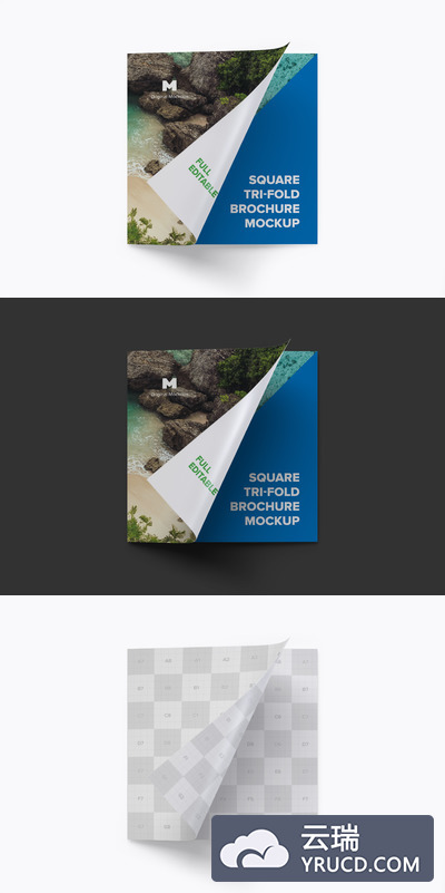 方形三折页小册子模型 Square Tri-Fold Brochure Mockup 03