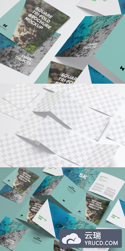 方形三折页画册样机 Square Tri-Fold Brochure Mockup 07