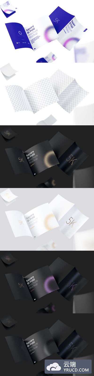 方形双折宣传册模型 Square Bi Fold Brochure Mockup, Floating 5K
