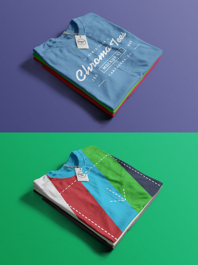 叠起来的t恤设计样机 Stack of Folded T-Shirts Mockup 04