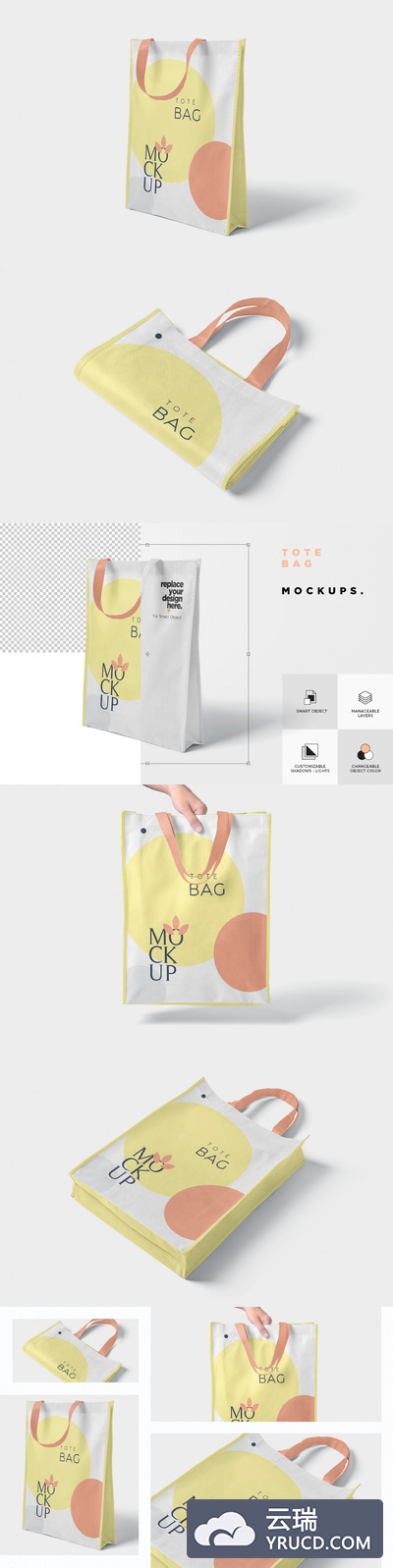 Mockups | 华丽高级高品质多角度多视觉品牌无纺布帆布手提袋设计模型样机