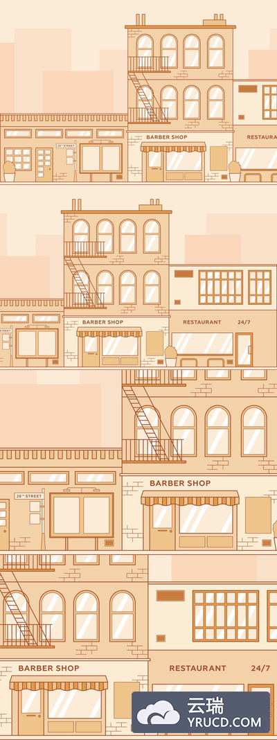 免费：复古矢量手绘街道插图下载[EPS]