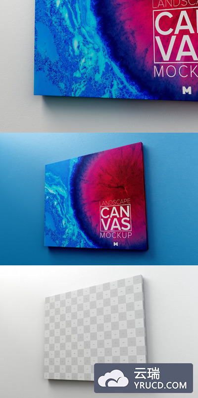 风景画布框架模型 Landscape Canvas Frame Mockup Hanging on Wall in Perspective 02