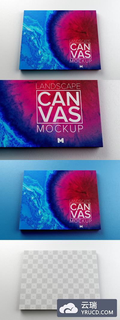 油画框样机模型 Landscape Canvas Frame Mockup Hanging on Wall in Front View