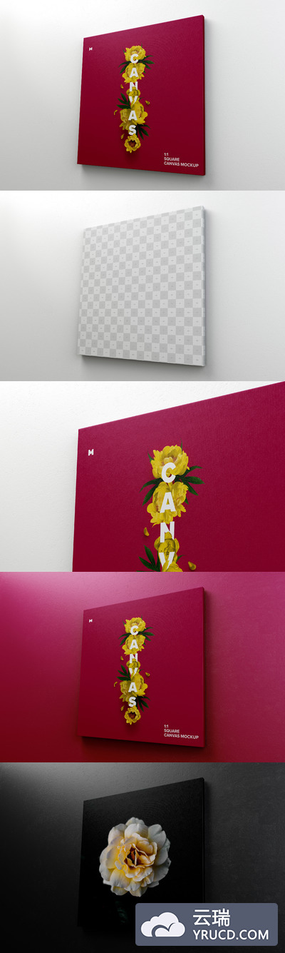 油画画框样机 Square Canvas Mockup Hanging on Wall, Right View