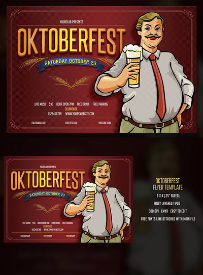 经典啤酒节广告海报 Oktoberfest Flyer