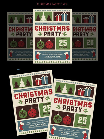 经典圣诞节海报模板 Vintage Christmas Party Flyer