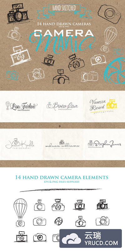 手绘相机插画 Sketched Cameras clipart