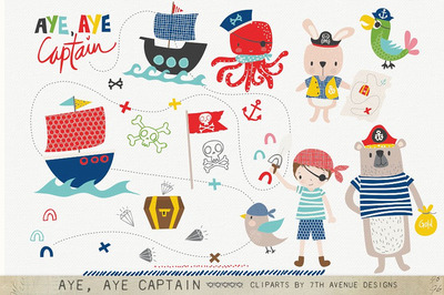 卡通儿童插画 Aye, Aye Captain Cliparts