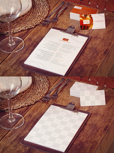 商业卡片菜单样机 Business Cards, Menu Mockup