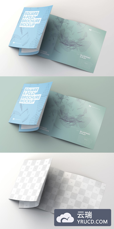 展开的方形四折页小册子 Unfolding Square 4-Fold Brochure Mockup