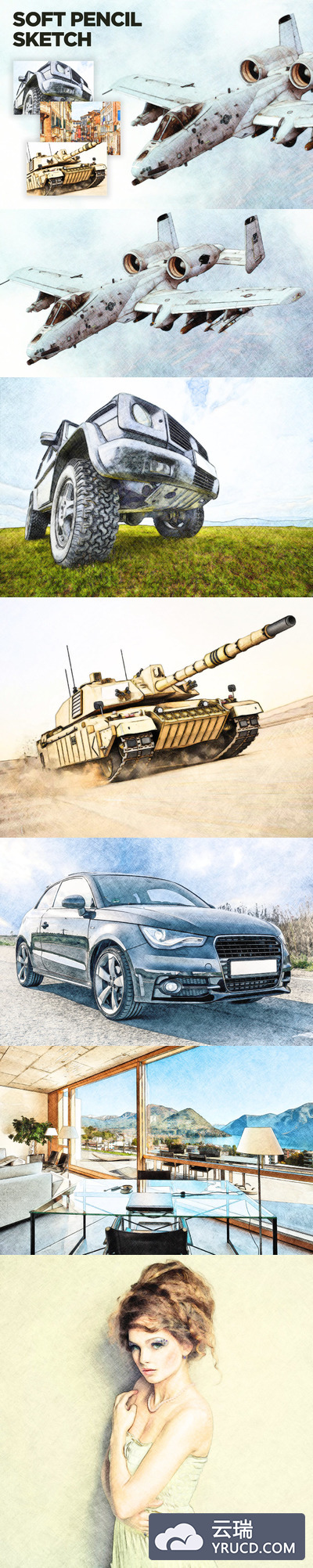 逼真的软铅笔手绘素描Photoshop动作