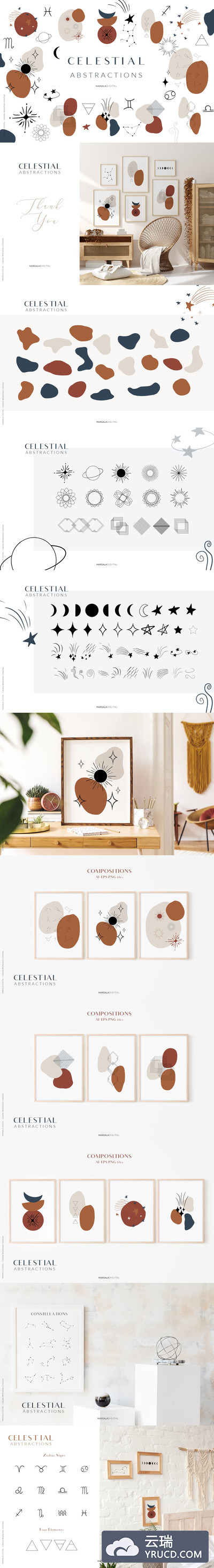 简约创意的抽象天体星系矢量插画套装