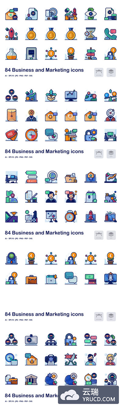 ICONS | 矢量概念插图商务商业营销公司app详细填充线条图标