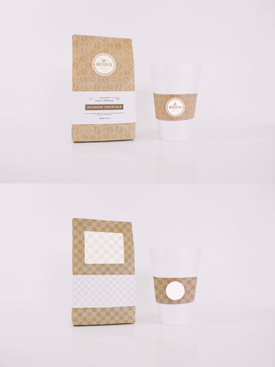 咖啡袋和杯子样机 Coffee Bag and Cup Mockup