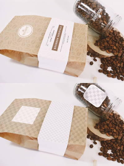 咖啡包装样机 Coffee Bag and Glass Jar Mockup - Perspective Top View