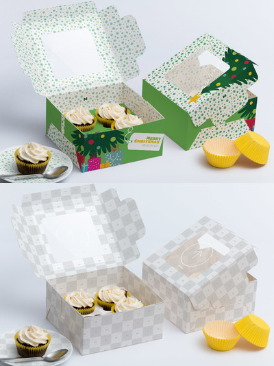 蛋糕包装设计样机 Four Cupcake Box Mockup 01